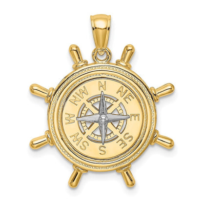 14K Two-Tone Gold Ship's Wheel w Nautical Compass Charm
