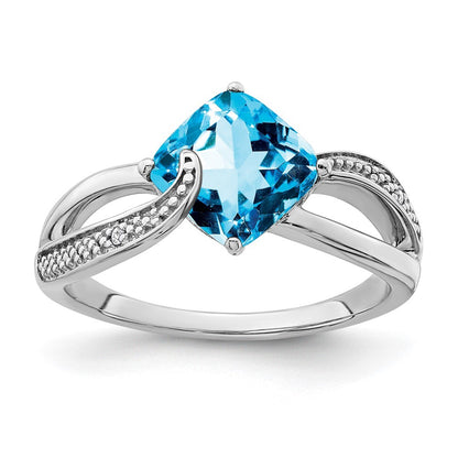 Sterling Silver Rhodium-plated Blue Topaz and Diamond Ring Size 7