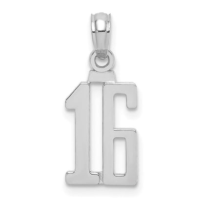 14K White Polished Number 16 Pendant