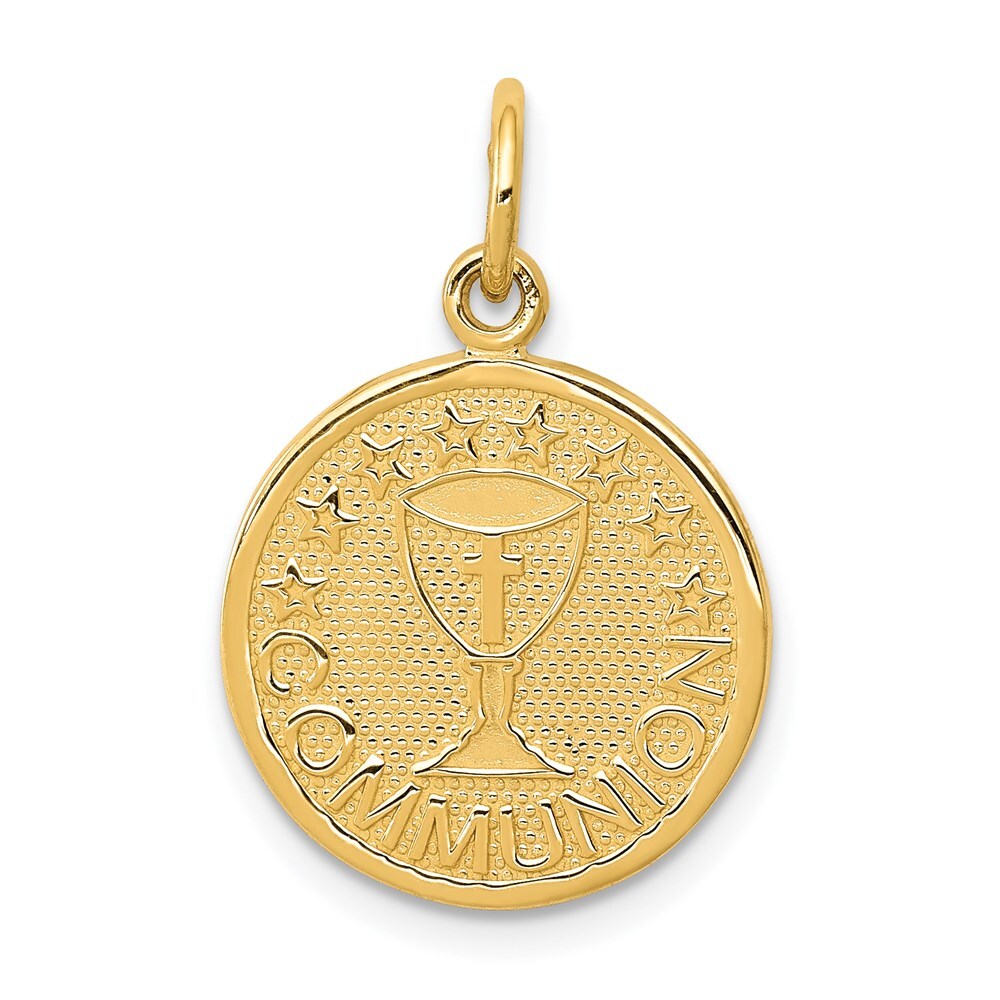 14k Yellow Gold Satin and Polished Communion Charm Pendant for Women
