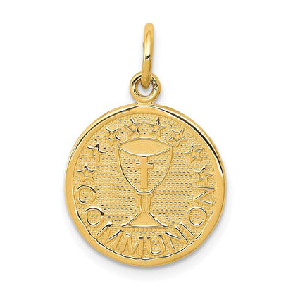14k Yellow Gold Satin and Polished Communion Charm Pendant for Women
