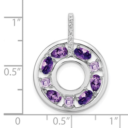 Sterling Silver Rhodium-plated Amethyst and Cubic Zirconia Circle Pendant
