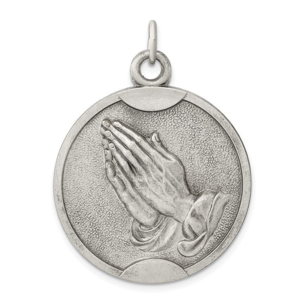 Sterling Silver Antiqued Praying Hands Pendant Holiday Gift for Women