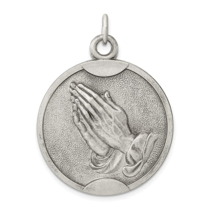 Sterling Silver Antiqued Praying Hands Pendant Holiday Gift for Women