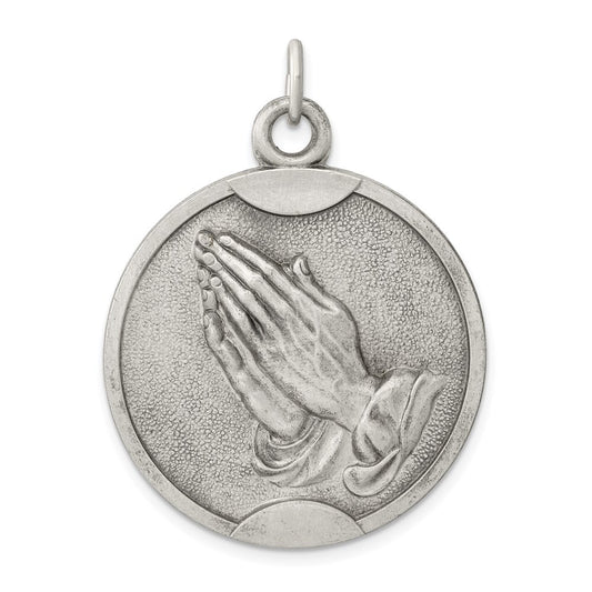 Sterling Silver Antiqued Praying Hands Pendant Holiday Gift for Women