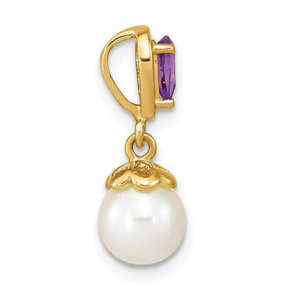 14k Yellow Gold 7-8mm Freshwater Cultured Pearl and Pear Amethyst Chain Slide