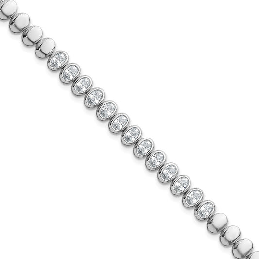 Sterling Silver Rhodium-plated Polished Oval Bezel CZ 7.25 Inch Bracelet