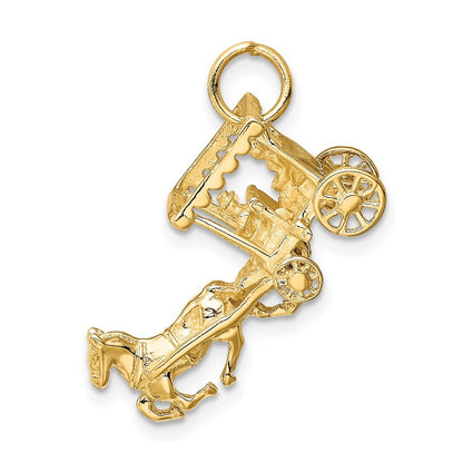 14k Yellow Gold Solid Polished 3-Dimensional Horse and Carriage Charm Pendant