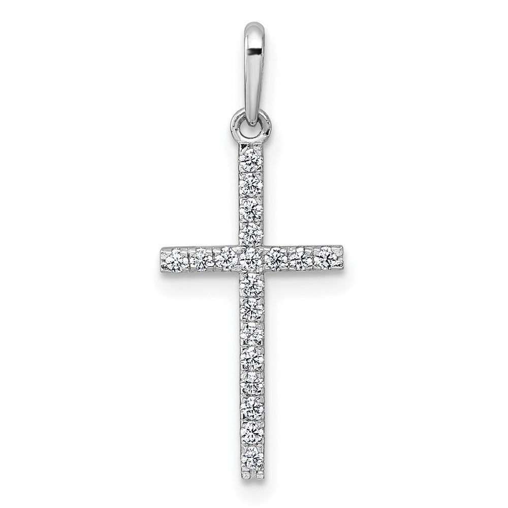 14k White Gold Polished Cubic Zirconia Latin Cross Pendant