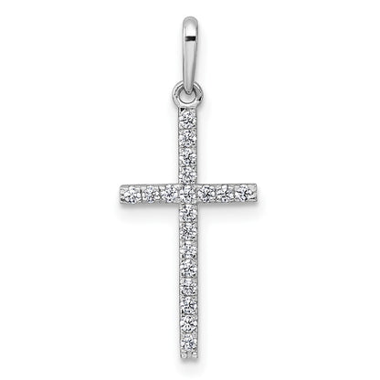 14k White Gold Polished Cubic Zirconia Latin Cross Pendant
