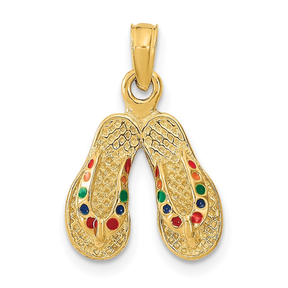 14k Yellow Gold 3D  Multi-Color Enamel Double Flip-Flop Charm Pendant