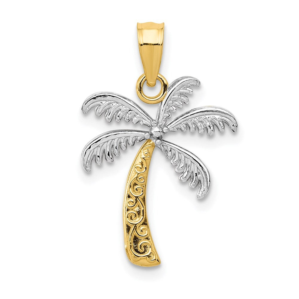 14k Yellow Gold w/Rhodium Palm Tree Pendant