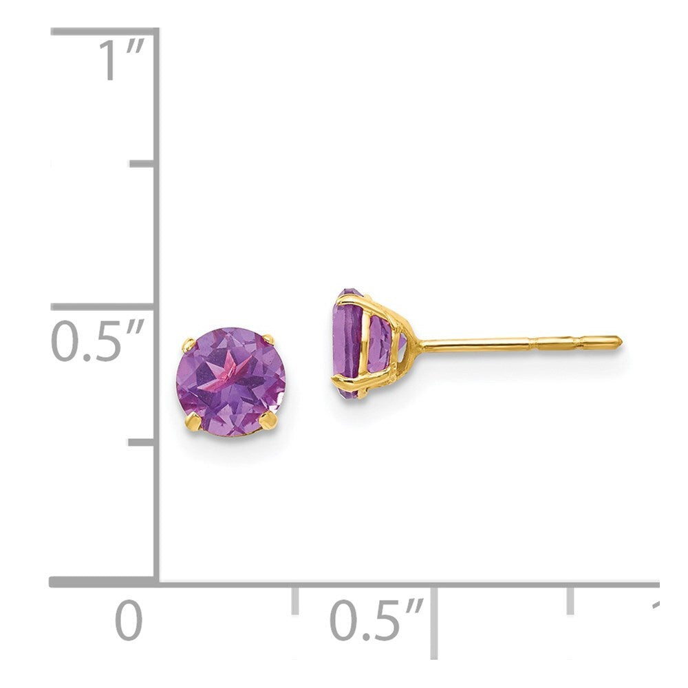 14k Yellow Gold Round Amethyst 5mm Stud Earrings Gift for Women