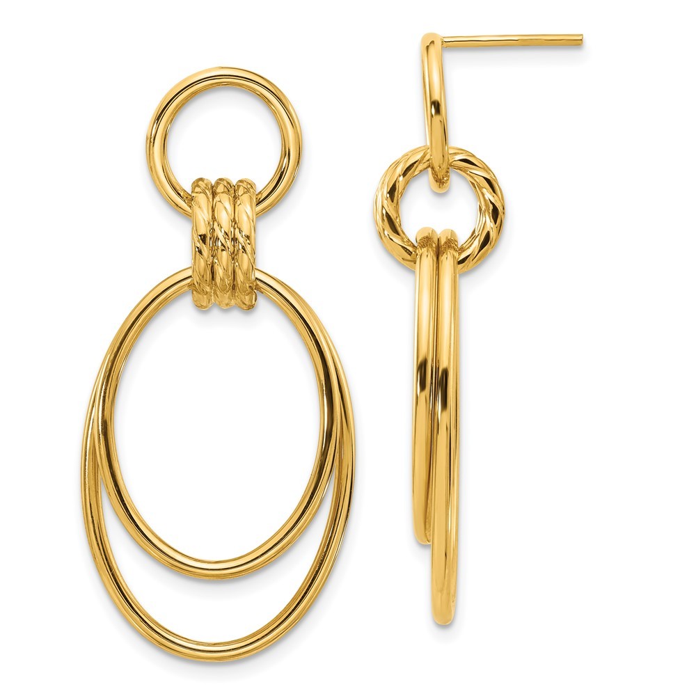 14k Yellow Gold Polished and Textured Dangle Earrings