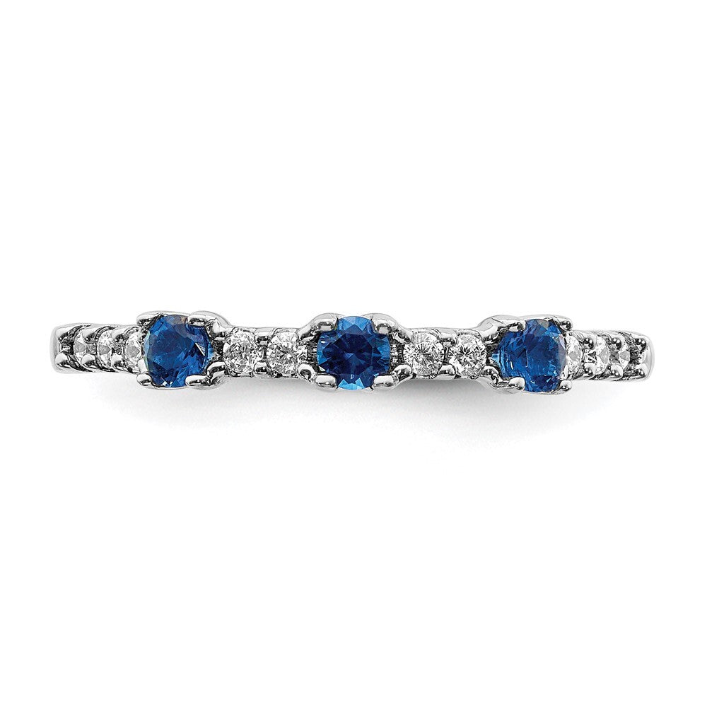 14k White Gold Diamond and Sapphire 3-Stone Ring Size 7