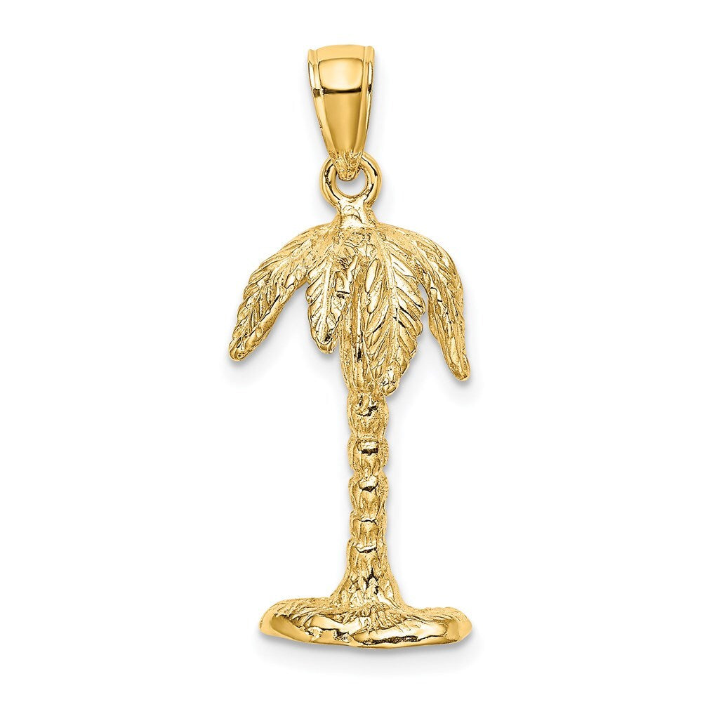14k Yellow Gold 3-D Textured Palm Tree Charm Pendant for Women