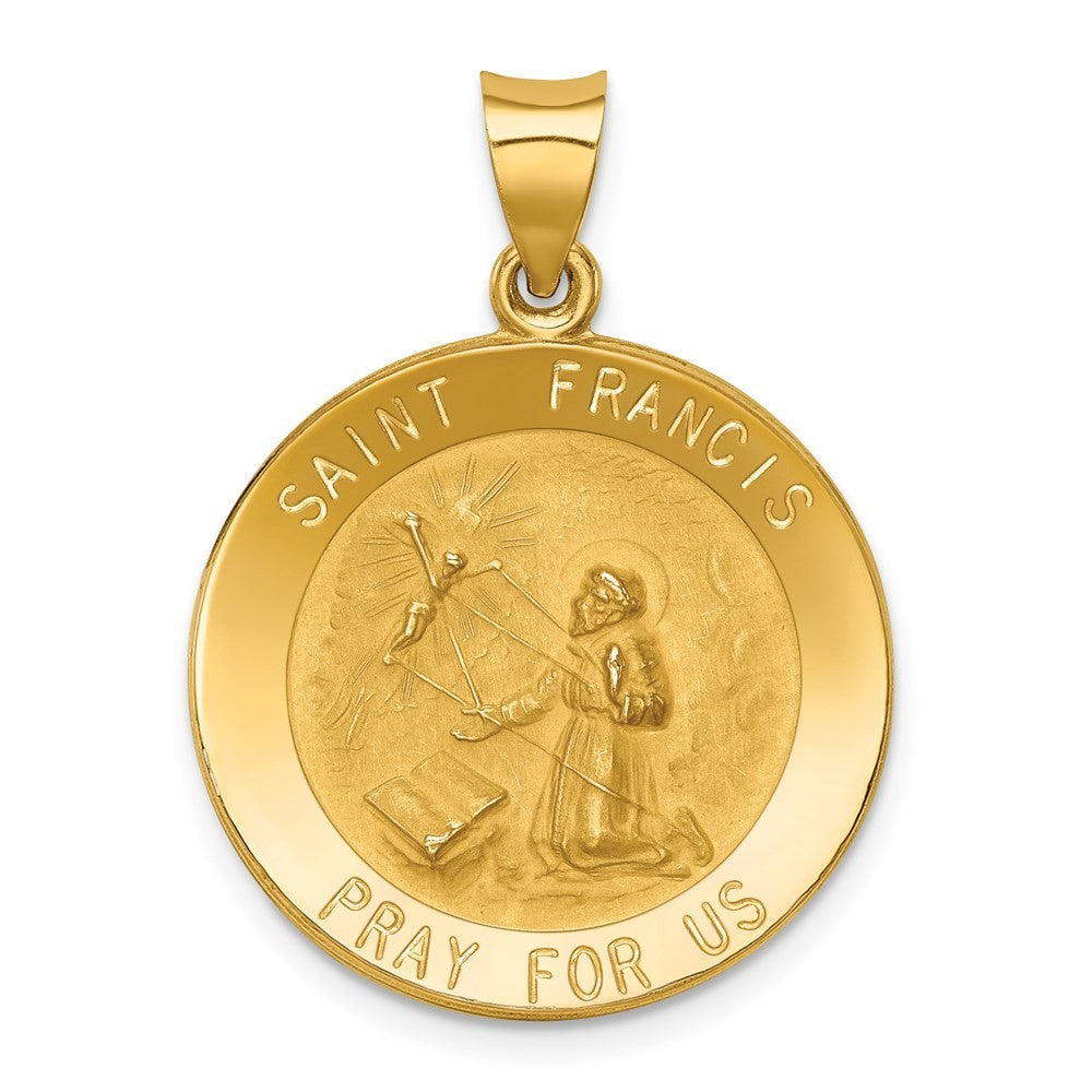 14k Yellow Gold Polished and Satin St Francis Medal Hollow Pendant