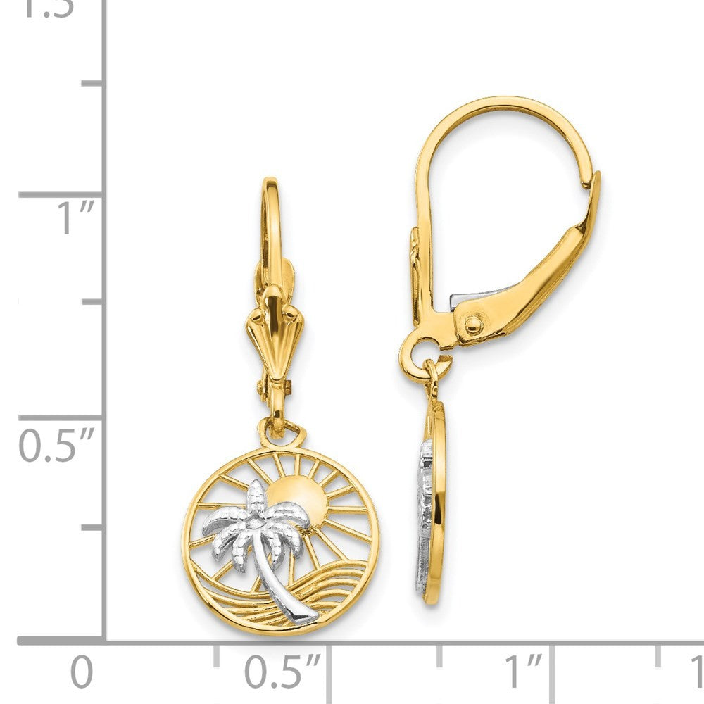14k Yellow Gold & Rhodium Palm Tree Drop Dangle Earrings