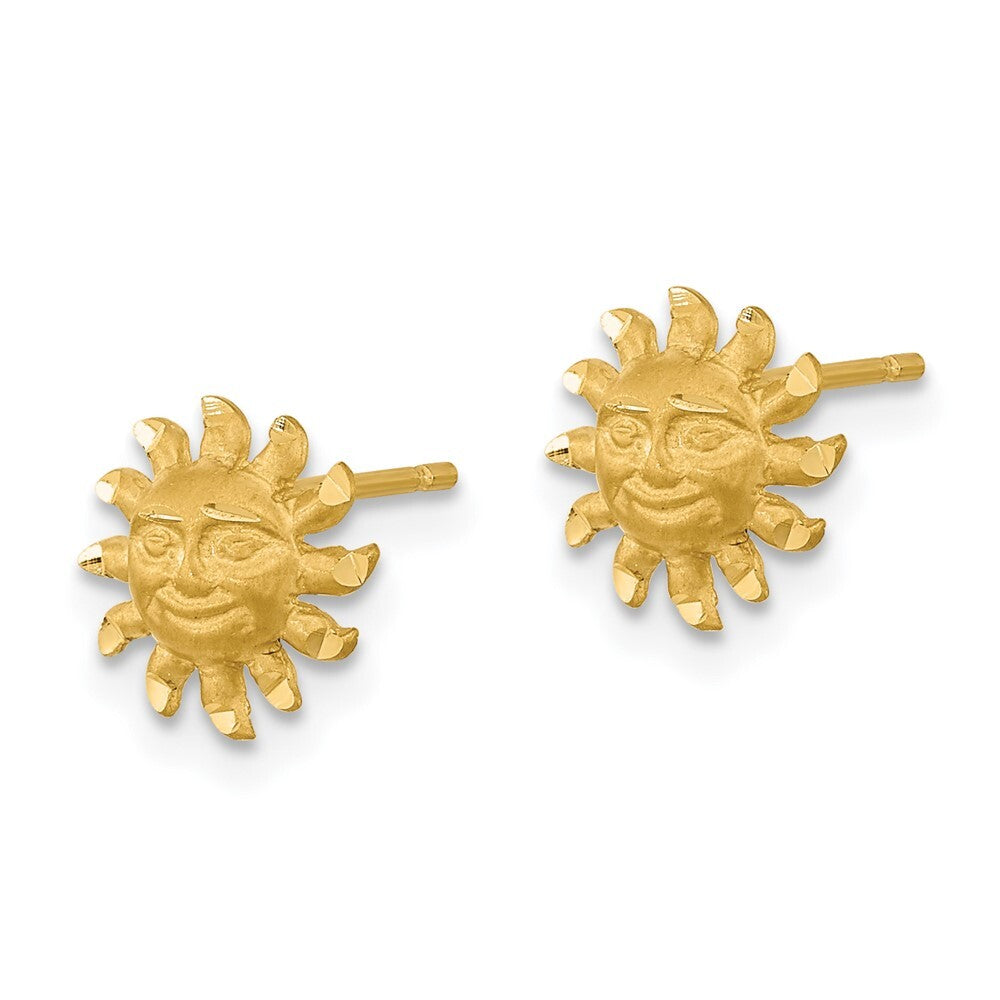 14k Yellow Gold Satin Diamond-cut Sun Stud Earrings Gift for Women