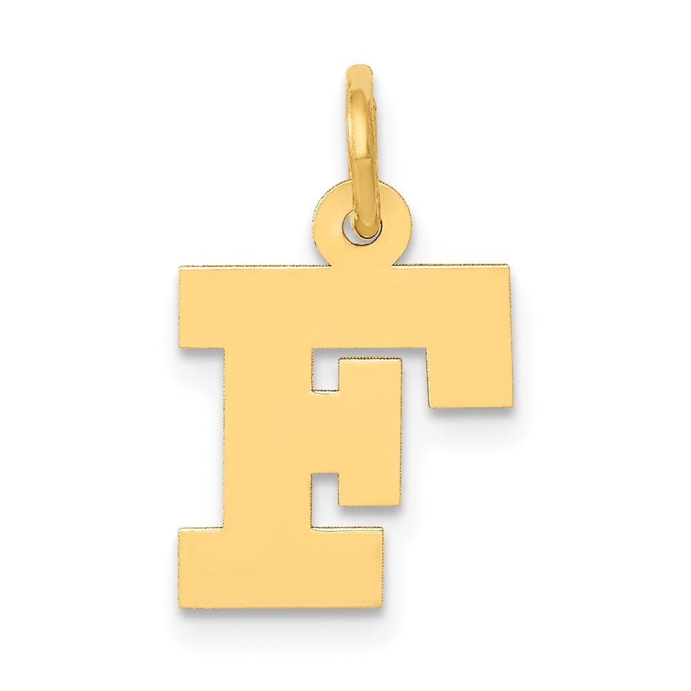 14k Yellow Gold Small Block Letter F Initial Charm Pendant for Women