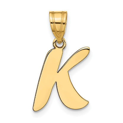 14k Yellow Gold Polished Script Letter K Initial Pendant for Women