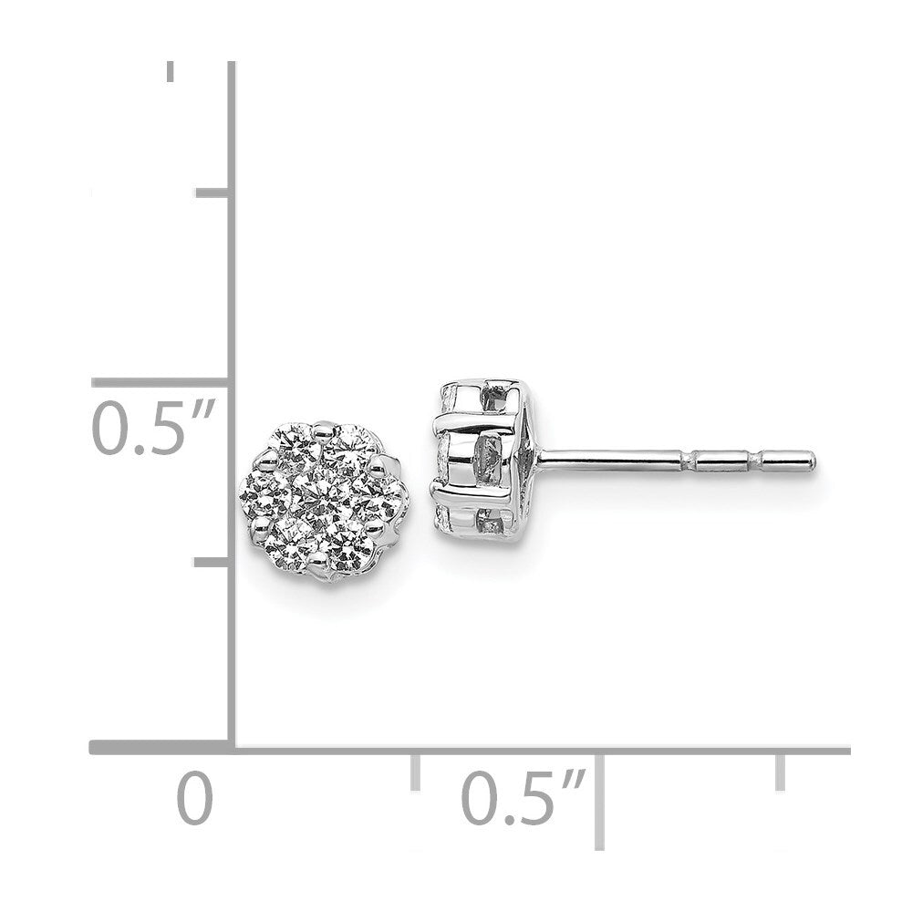 14k White Gold Diamond Cluster Push Back  Stud Earrings