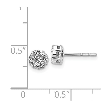 14k White Gold Diamond Cluster Push Back  Stud Earrings