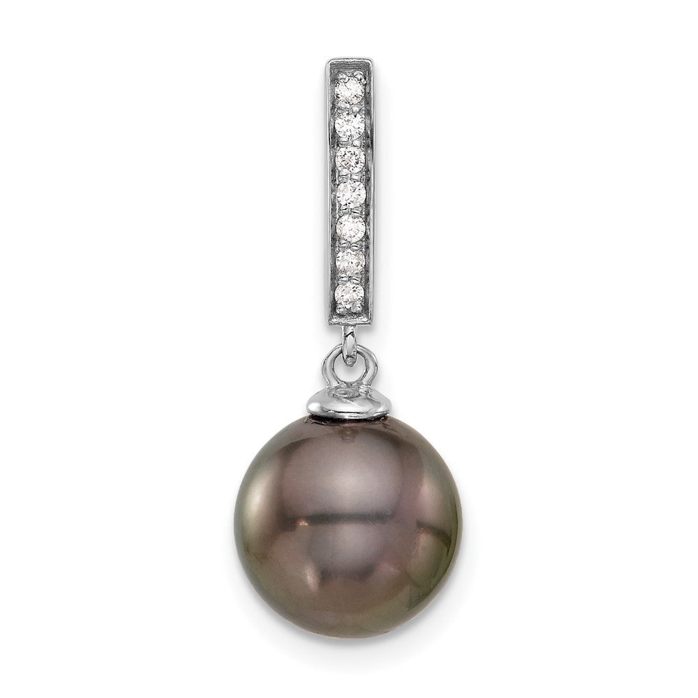 14k White Gold Round Tahitian Saltwater Cultured Pearl & Diamond Chain Slide