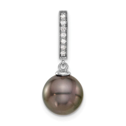 14k White Gold Round Tahitian Saltwater Cultured Pearl & Diamond Chain Slide