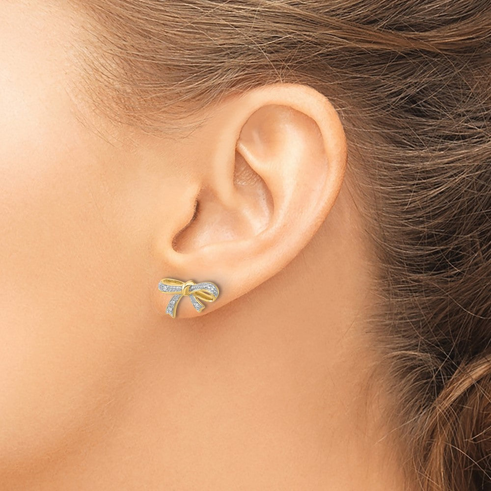 14k Yellow Gold Diamond Bow Earrings