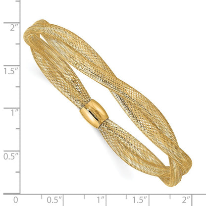 14k Yellow Gold Twisted Woven Mesh Slip-on Stretch Bracelet
