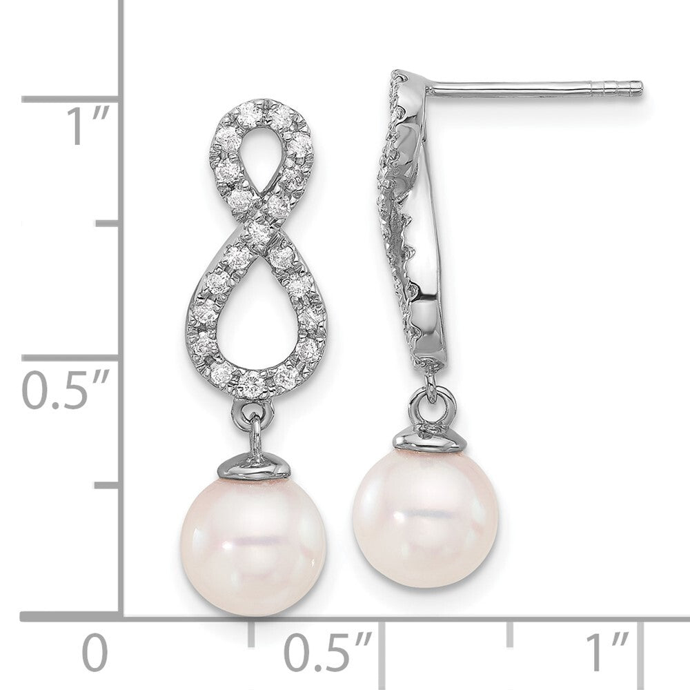 14k Gold 8mm Akoya Saltwater Cultured Pearl & Diamond Infinity Dangle Earrings