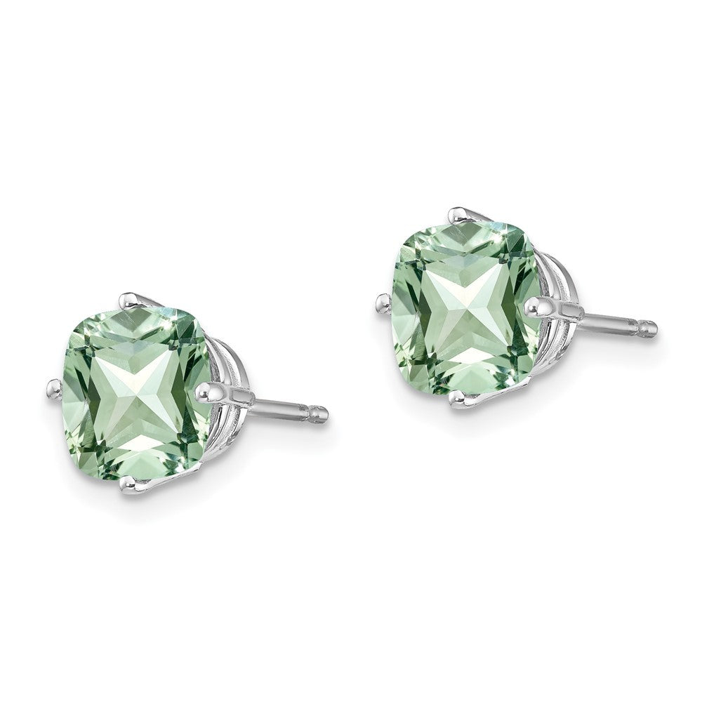 14K White 7mm Cushion Green Quartz Earring