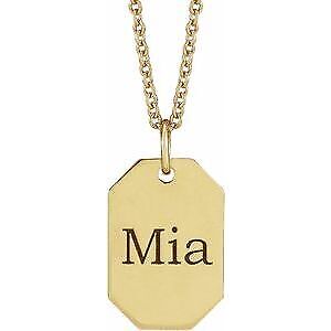 14k Yellow Gold Engravable Dog Tag 16-18" Necklace