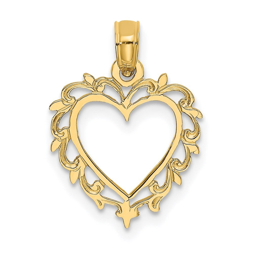 14k Yellow Gold Heart with Lace Border Charm