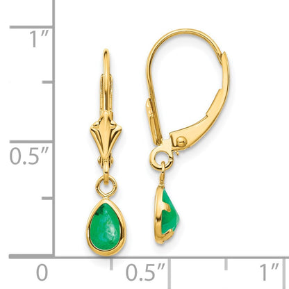 14k Yellow Gold 6x4mm Emerald/May Stud Earrings Gift for Women