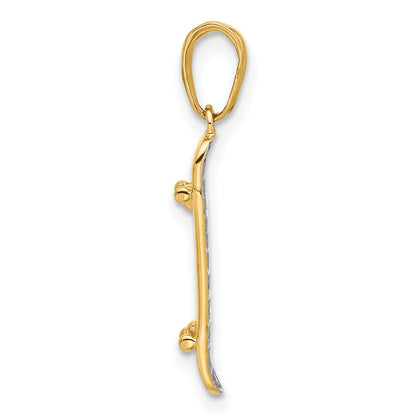 14k Yellow Gold and White Rhodium Diamond-Cut Skateboard Pendant