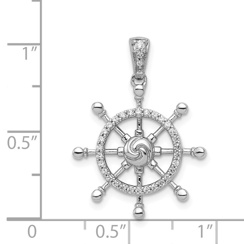 14k White Gold 1 6ct. Diamond Ship Wheel Pendant