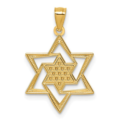 14k Yellow Gold Polished and Diamond-cut Star Of David Religious Pendant