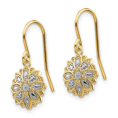 14k Yellow Gold & Rhodium Diamond-Cut Polished Fancy Dangle Earrings