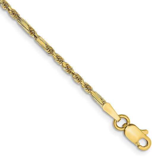 14k Yellow Gold 10 inch 1.8mm Diamond-cut Milano Rope with Lobster Clasp Anklet
