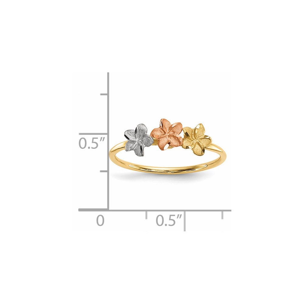 14K Two-tone Gold White Rhodium Polished and Satin 3 Flower Ring