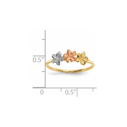 14K Two-tone Gold White Rhodium Polished and Satin 3 Flower Ring