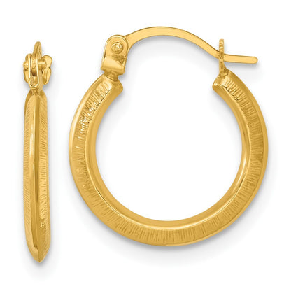 14k Yellow Gold Polished And Textured 1.75mm Hoop Earrings Gift for Women