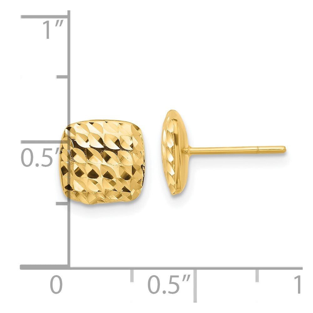 14k Yellow Gold Diamond Cut Square Stud Earrings Gift for Women
