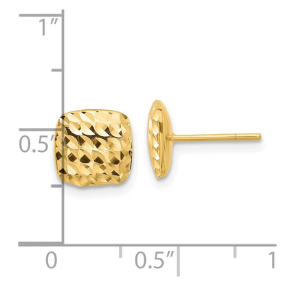 14k Yellow Gold Diamond Cut Square Stud Earrings Gift for Women