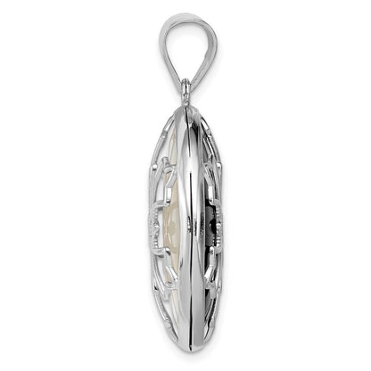 Sterling Silver Snowflake Diamond Cut Mother of Pearl & Onyx Reversible Pendant