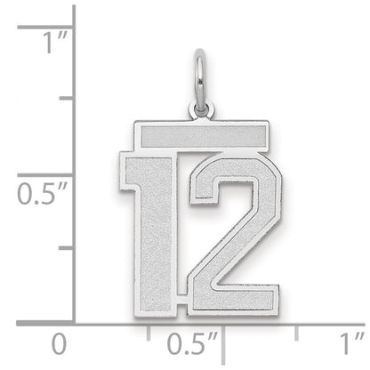 14k White Gold Medium Satin Number 12 Charm Pendant for Women