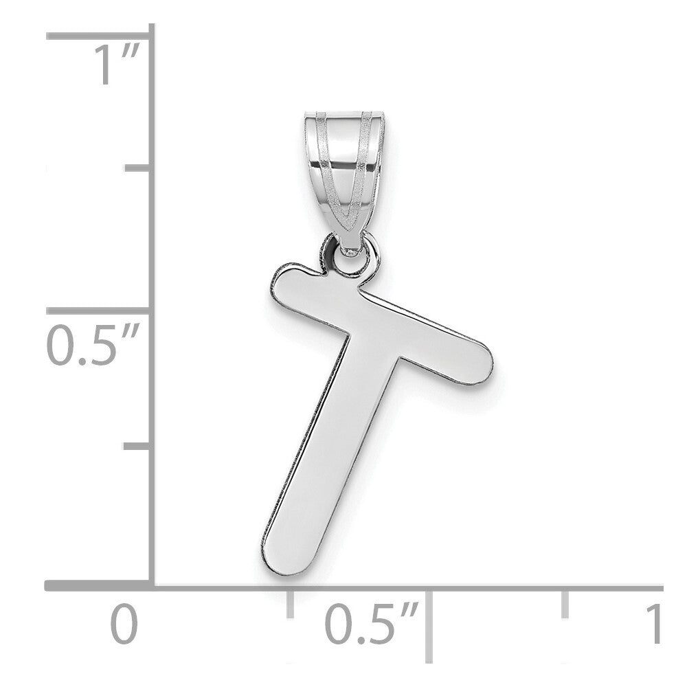 14k White Gold Polished Bubble Letter T Initial Pendant for Women