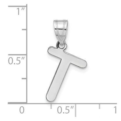 14k White Gold Polished Bubble Letter T Initial Pendant for Women